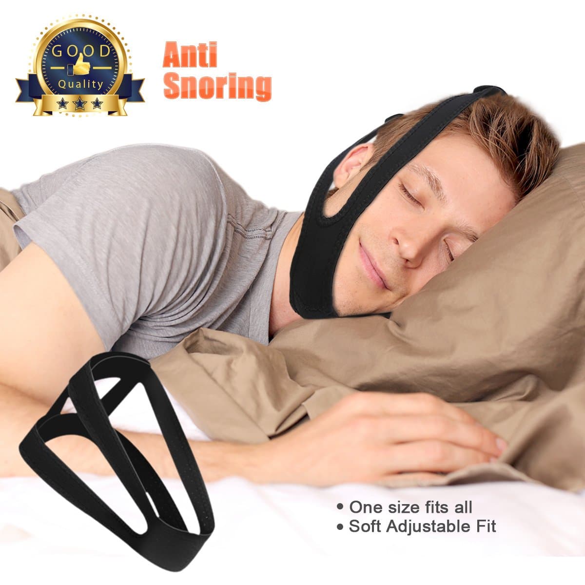 DOESIT Anti Snoring Chin Strap,Adjustable Stop Snoring Jaw Strap Support Mouth Breathing Strap for Men and Women (Black)