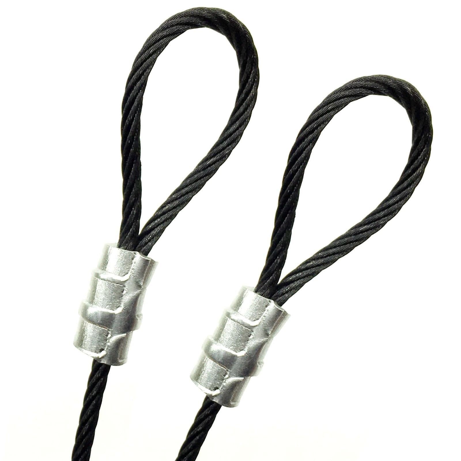 PSI 7ft Custom Cut Black Oxidized Theatrical background Wire Rope 7x19 Construction 1/8 inch Center Diameter Double Loop Aluminum Sleeve Theatrical Display Stage Decoration String Light Guide Cable