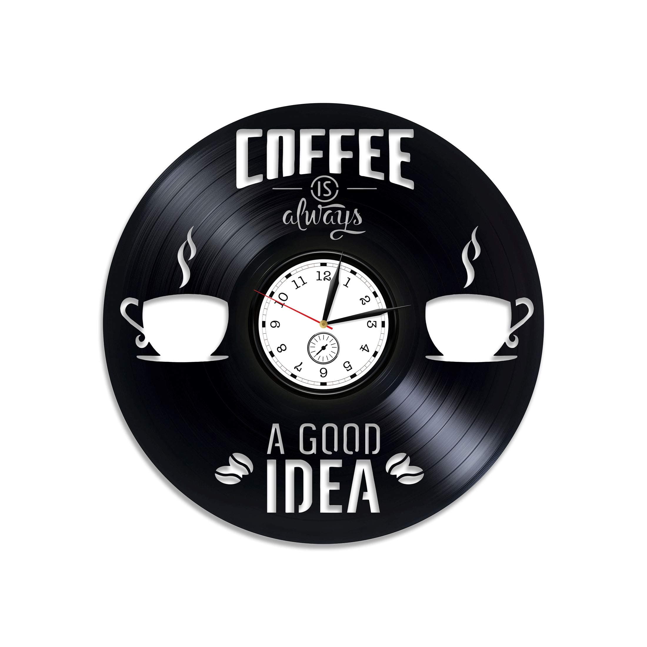 Kovides Coffee Vinyl Record Wall Clock Coffee Clock Coffee Vinyl Wall Clock Coffee Vinyl Clock Gift for Woman Coffee 12 inch Clock Kitchen Decor Coffee Wall Clock Vintage Coffee Xmas Gift for Her