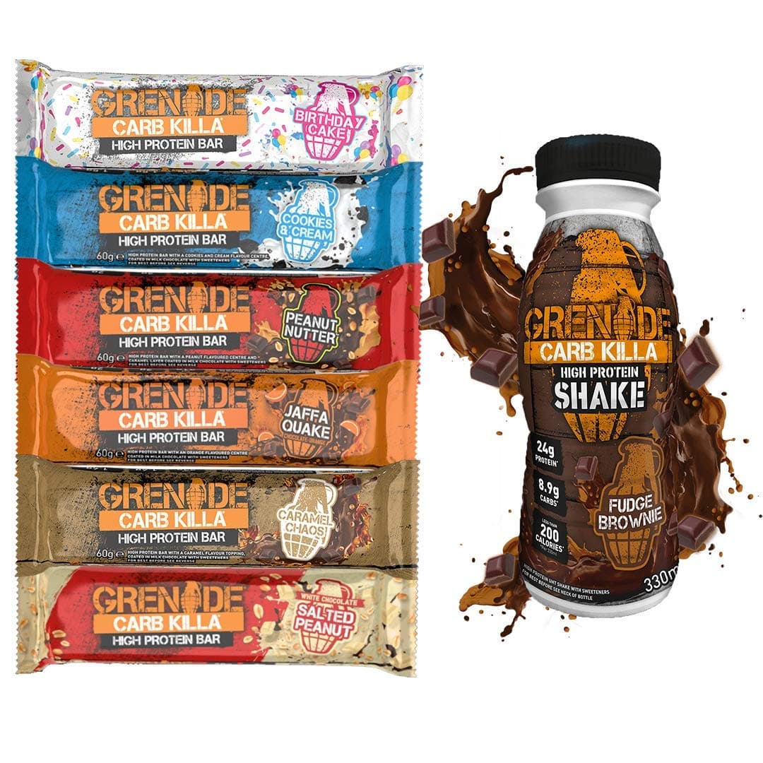 Grenade Protein Shake & Bars Ultimate Workout Gym Set 4 x Fudge Brownie Shakes & 5 x Grenade Mixed Flavour Protein Bars