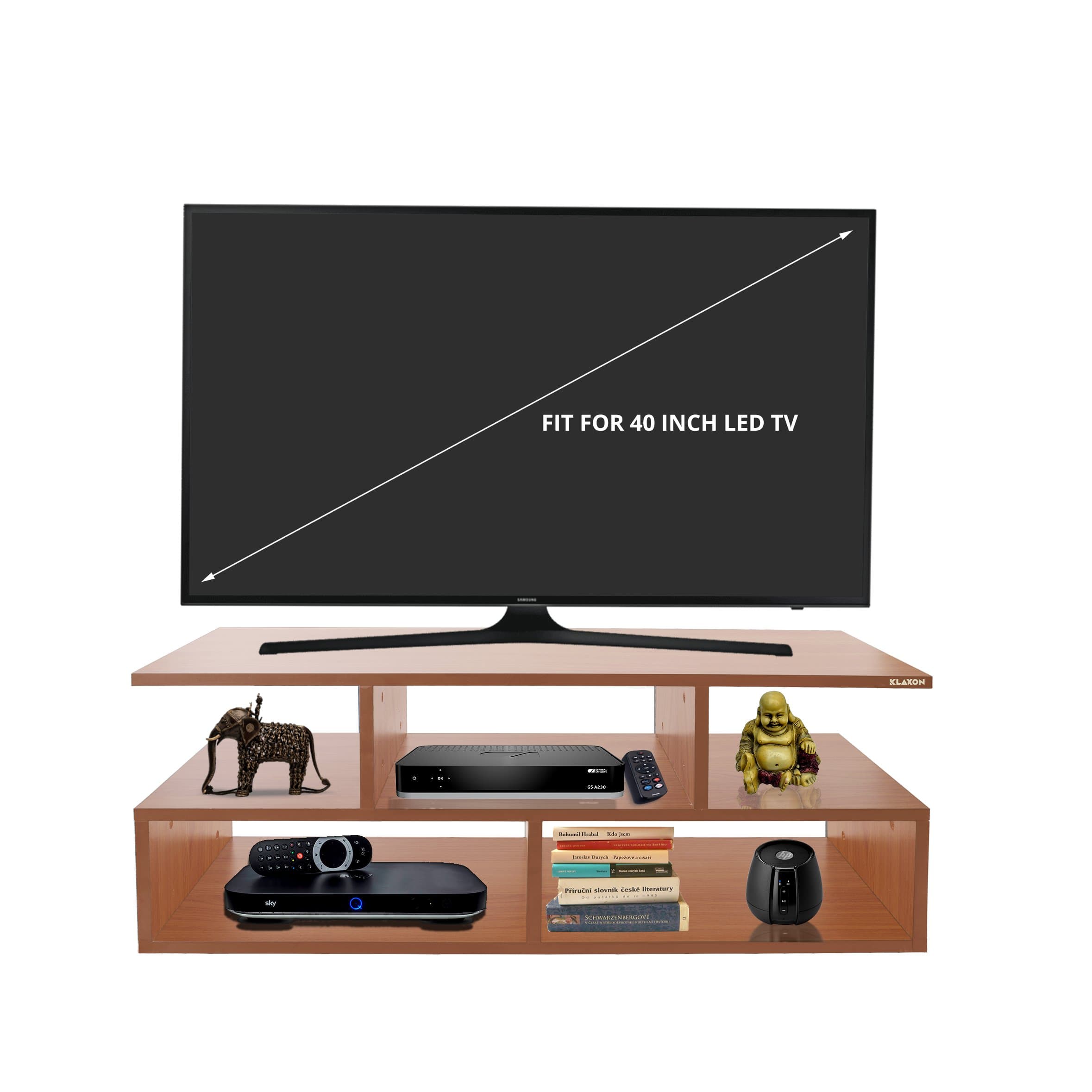 Klaxon Engineered Wood, Matt Finish Vector TV Unit/Display Storage Cabinet Rack with Decor Shelf (Cherry, Set of 1)