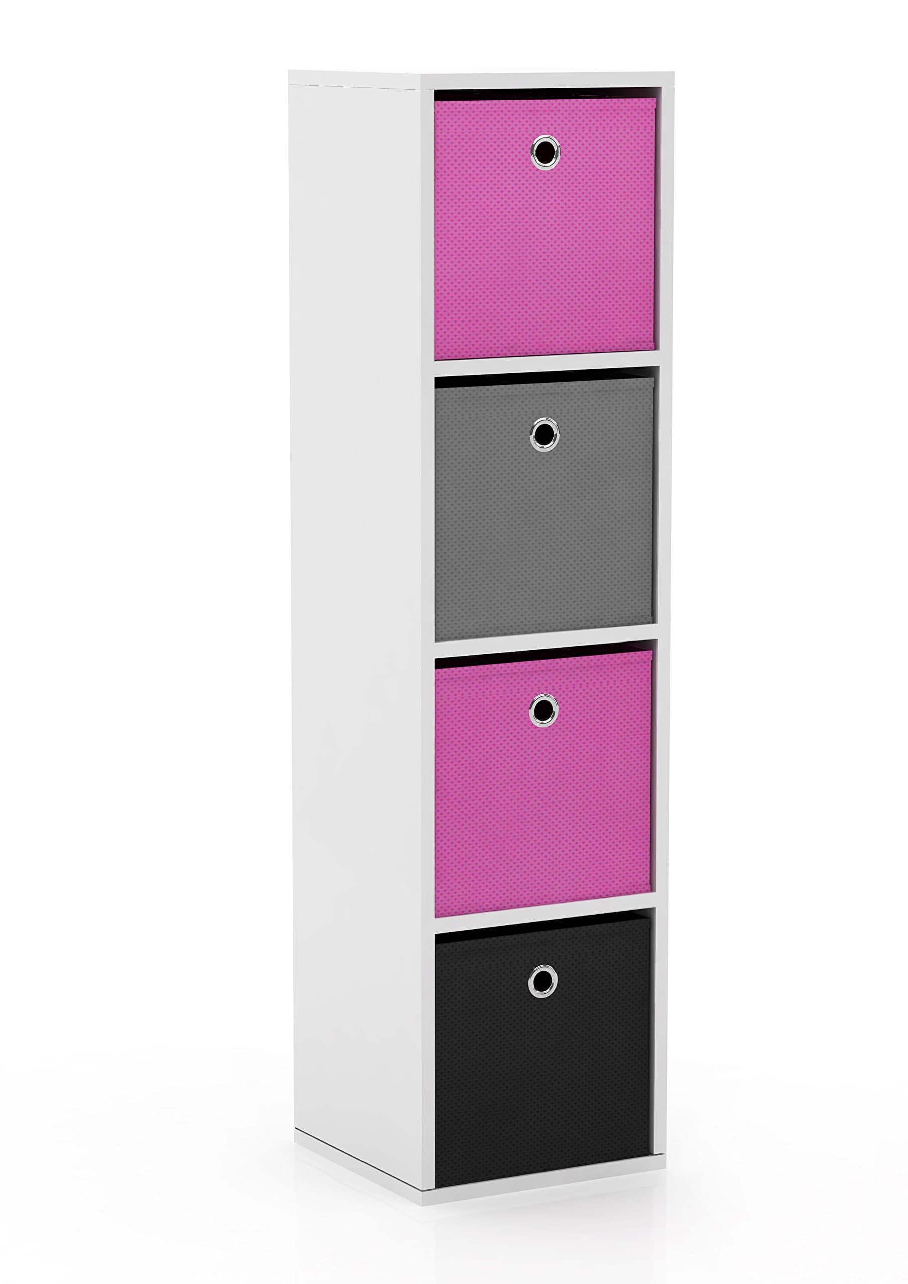 Target Marketing Systems Utility Collection Contemporary Bin Bookcase with Four Storage Bins, Designed for Boy's Bedroom, Pink/Gray/Black/White