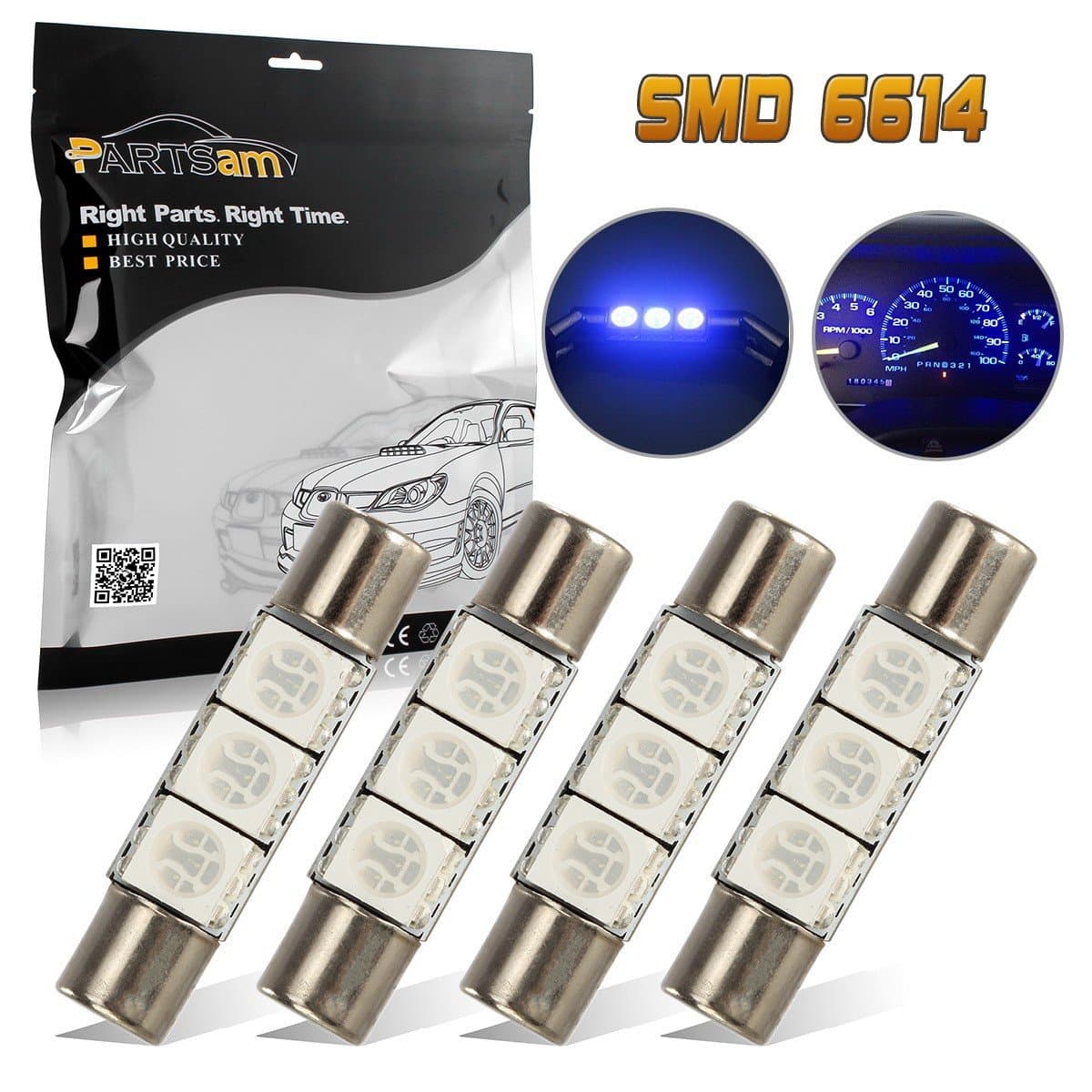 Partsam Blue 29mm Festoon 3-5050-SMD Interior Vanity Mirror LED Lights Sun Visor Lamps Bulbs (Pack of 4)