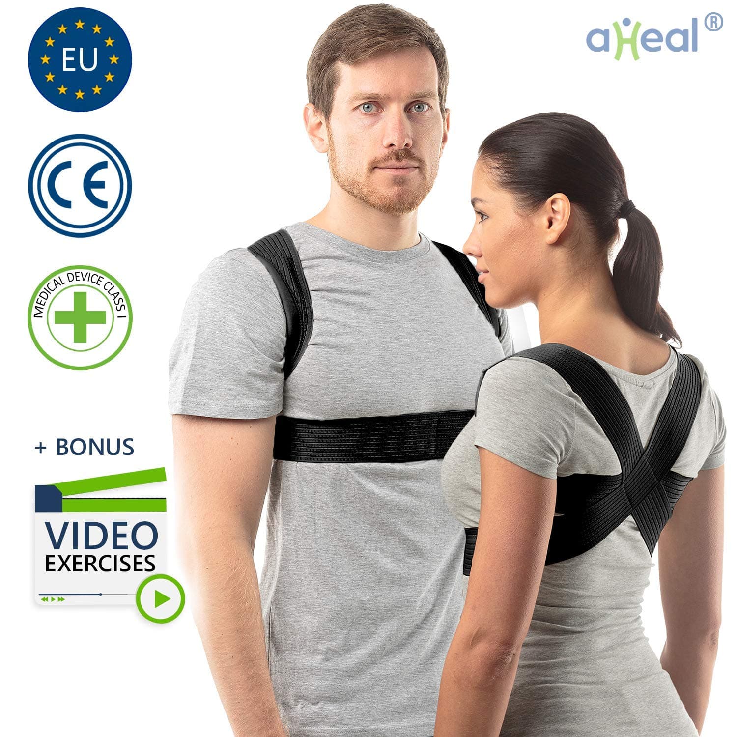 Posture Corrector for Women and Men by aHeal | Back Support for Good Posture | Orthopedic Back Brace for Scoliosis and kyphosis | Back Pain Relief and Bad Posture Corrector | Size 0 Black