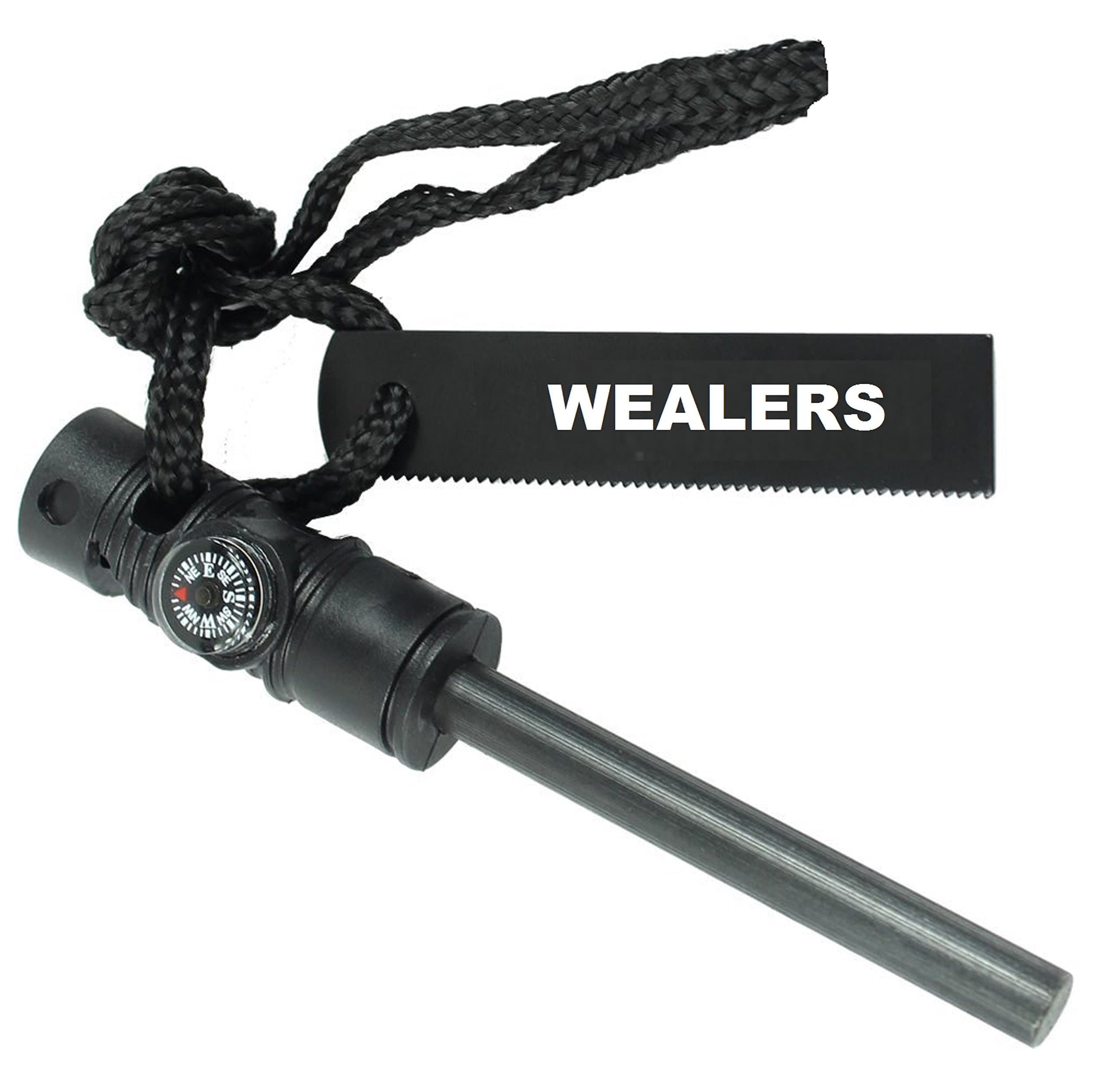Wealers Fire Starter Emergency Magnesium Fire Starter - Survival Tool with Compass and Whistle
