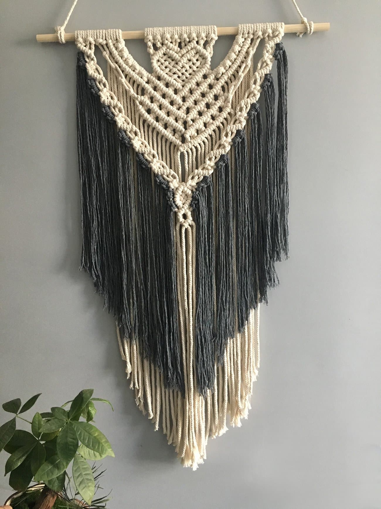 Gmefly Handmade Boho Macrame Wall Hanging Heart Shape Tassel Grey Bedroom Décor