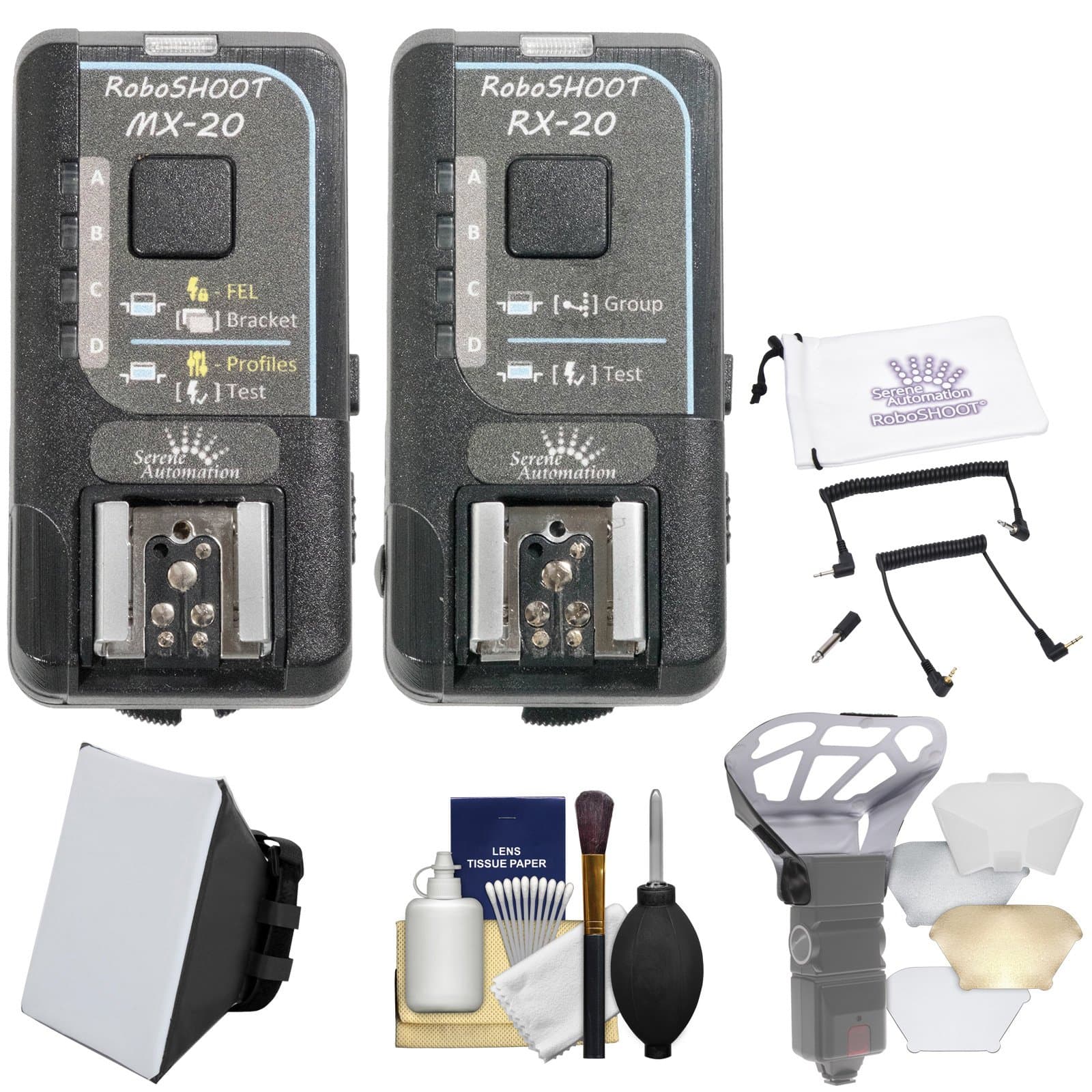 Roboshoot MX-20/RX-20 Flash Trigger Set for Nikon i-TTL & Fujifilm X-Series with Soft Box + Diffuser Bouncer + Kit