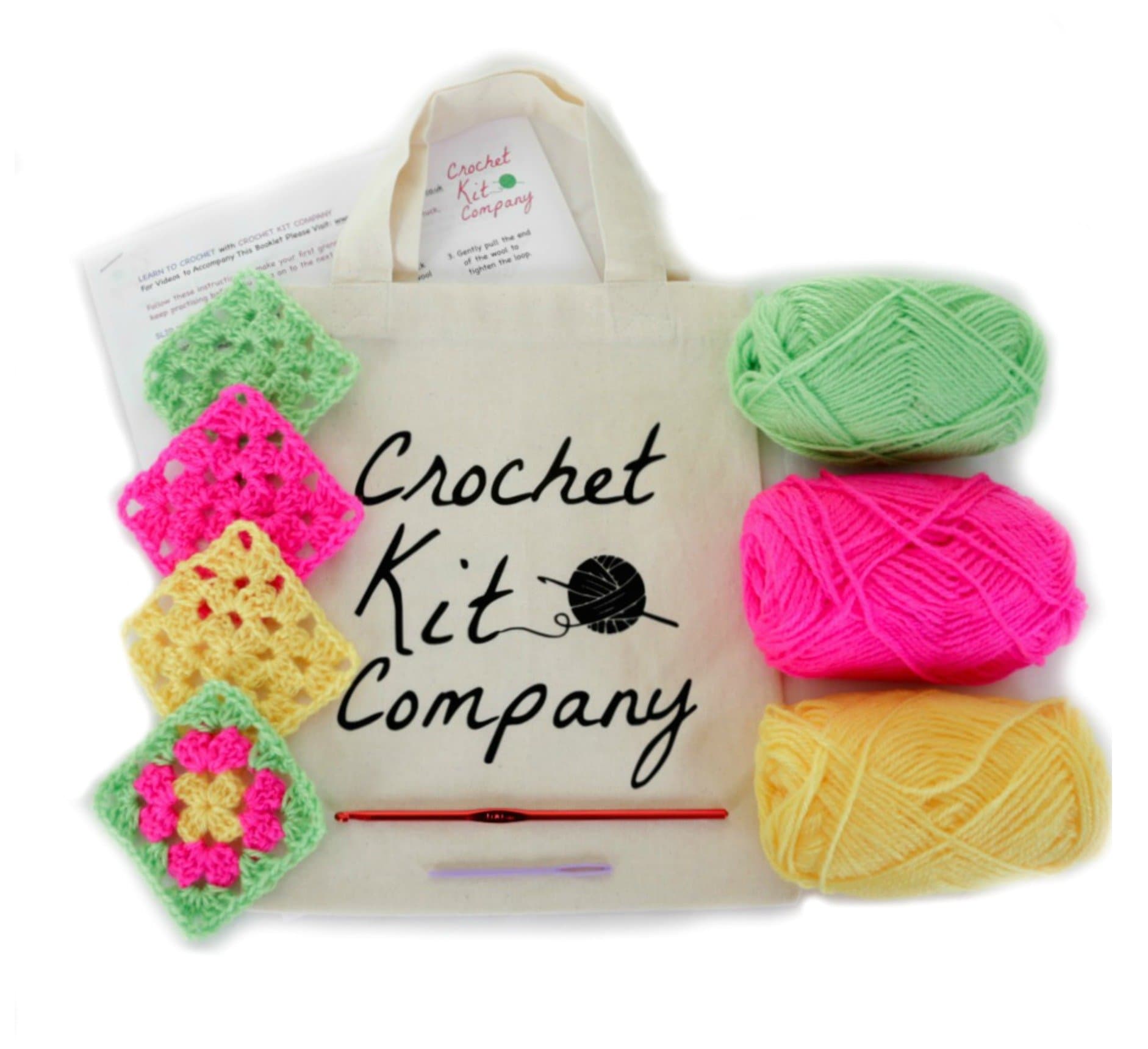 Learners Starter Beginners Crochet Kit. Learn to Crochet! Wool, Hook, Colour Instructions.