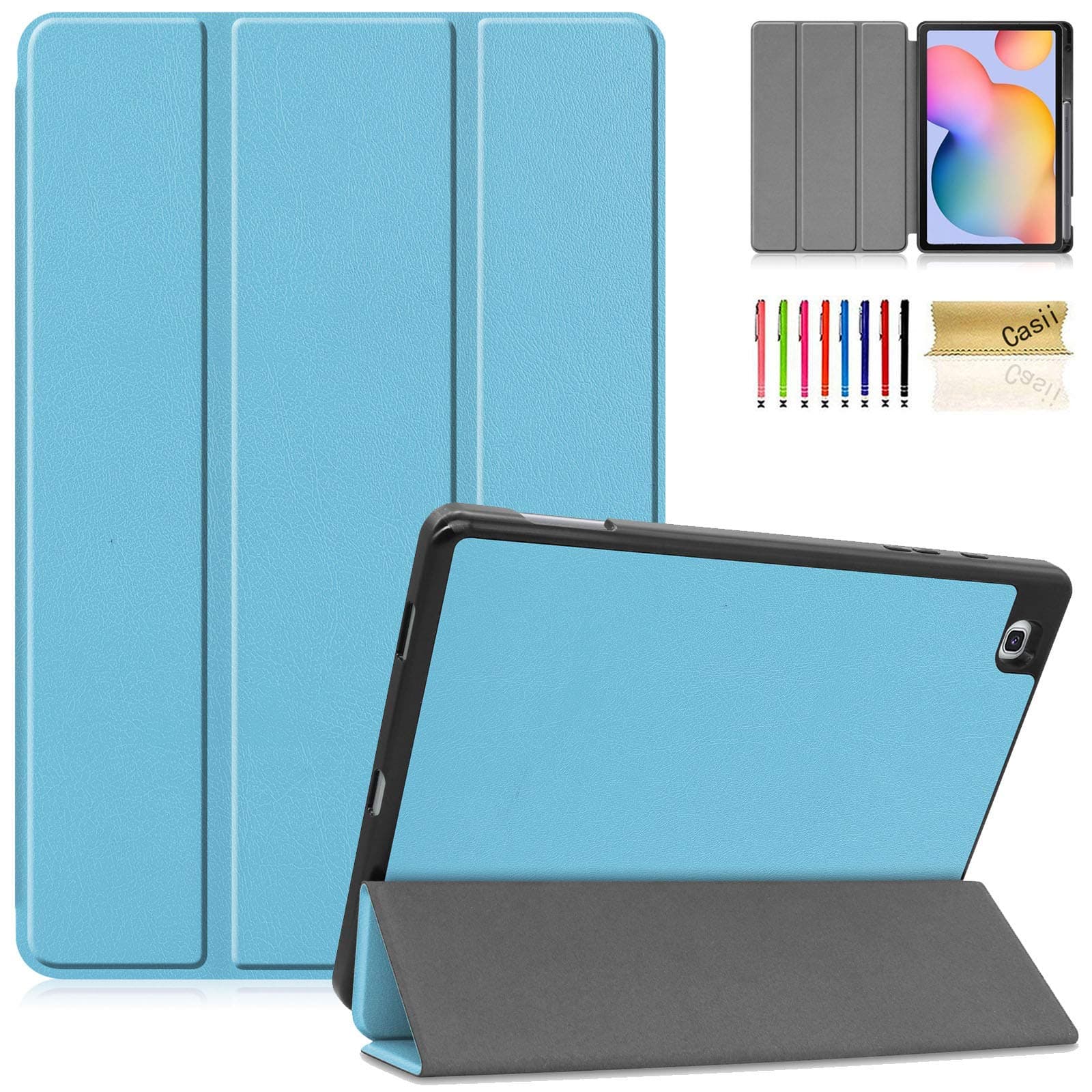 Casii Case for Galaxy Tab S6 Lite 10.4 inch 2020 with Pencil Holder, Ultra Slim Shock-Absorption Protective Tri-fold Stand Smart Magnetic Cover with Auto Sleep/Wake for SM-P610/ P615, SkyBlue