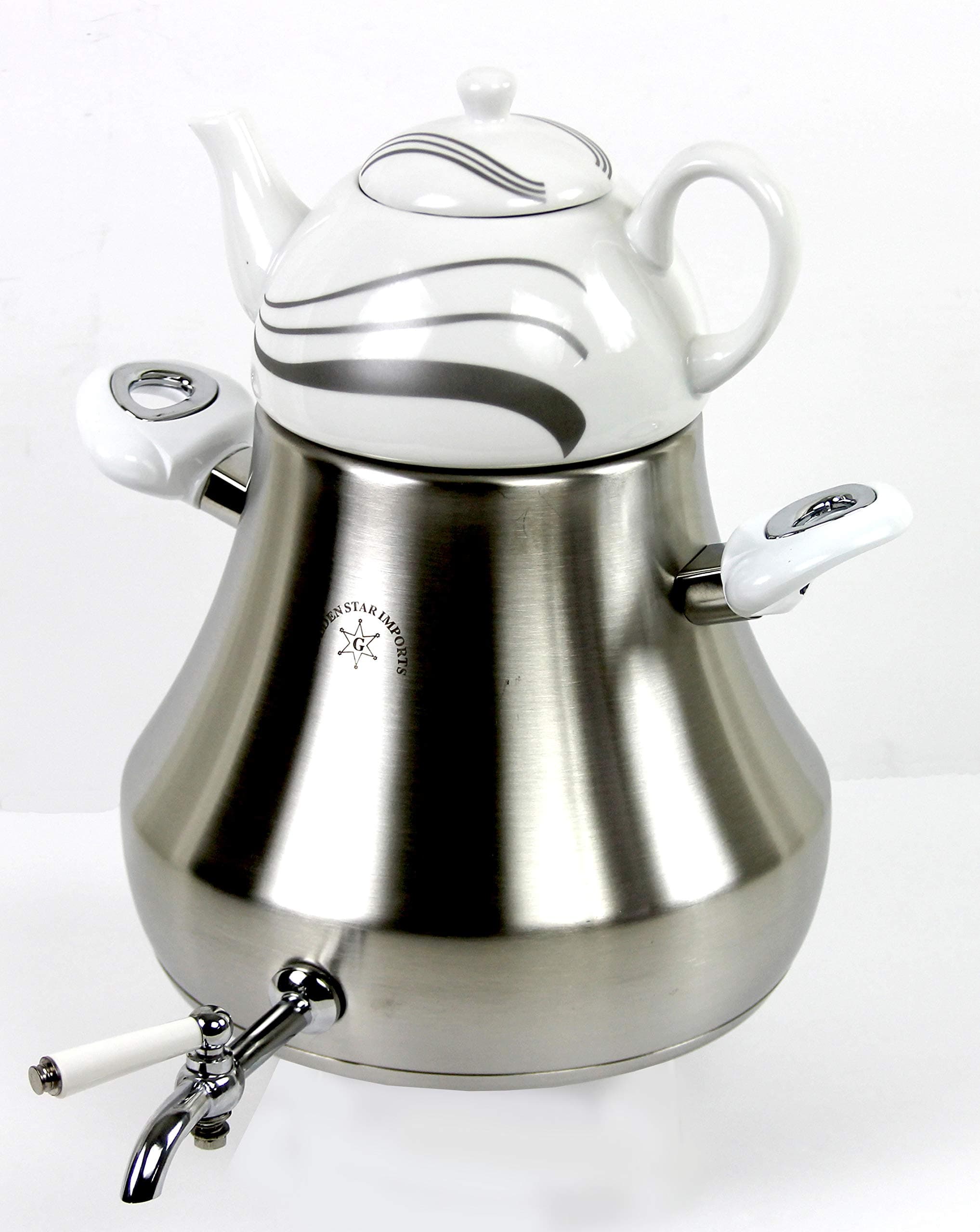 Home N Kitchenware Collection Double Teakettle Teapot Set 5.5L Stainless Steel Body + 1.0L Porcelain top, Classic & Elegant Design, Persian Turkish Russian Teakettle Teapot for Parties