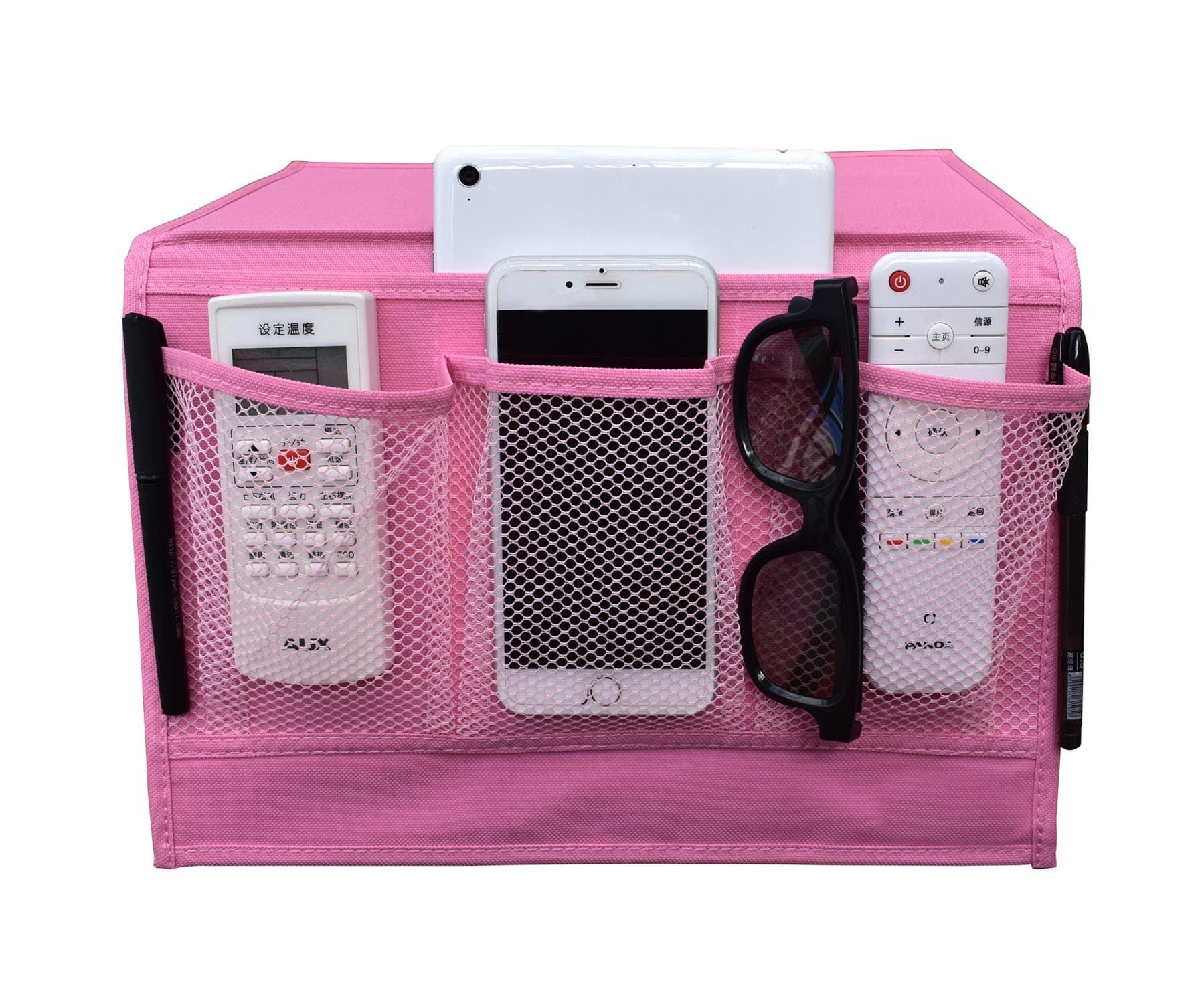 Bedside Storage Organizer/Beside Caddy/Table Cabinet Storage Organizer for Tablet Magazine Phone Remotes - All Within Arms Reach (Pink)