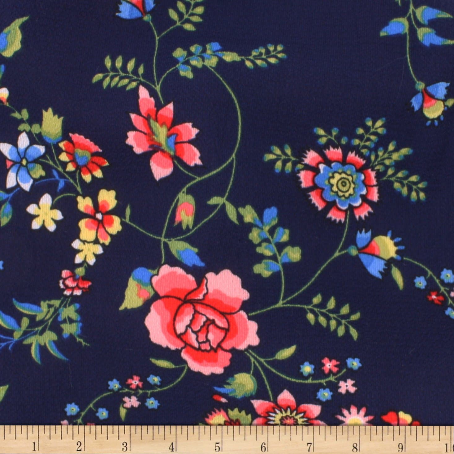 TELIO Polyester Pebble Crepe Print Floral, Yard, Navy