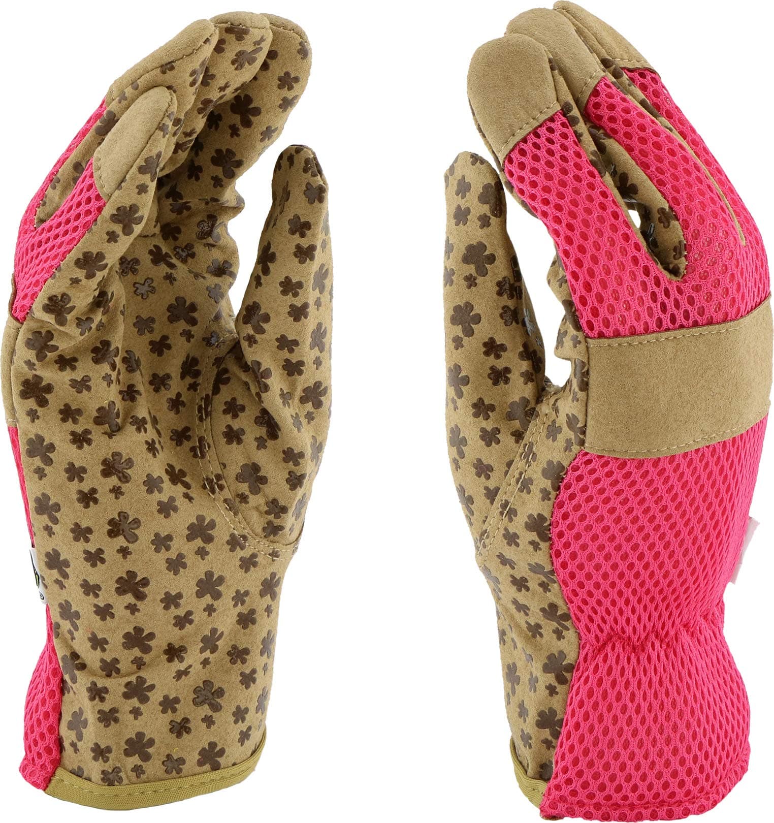 Miracle-Gro MG23077 Performance Grip Gloves - [1Pair, Medium/Large] Tan Synthetic Leather Gloves with Shirred Elastic Wrist, Silicone Flowers on Palm