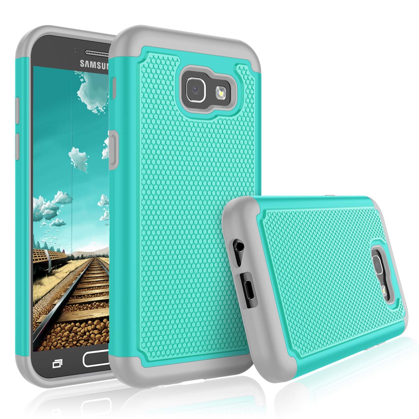 Galaxy A5 2017 Case,Eutekcoo [Tmajor] Rugged Tough [High Impact] [Shock Asorbption] [Drop Resistance] [Hybrid 2 In 1] Hard Silicone Dual Layer Cover Case for Samsung galaxy A5 2017-Turquoise/Gray