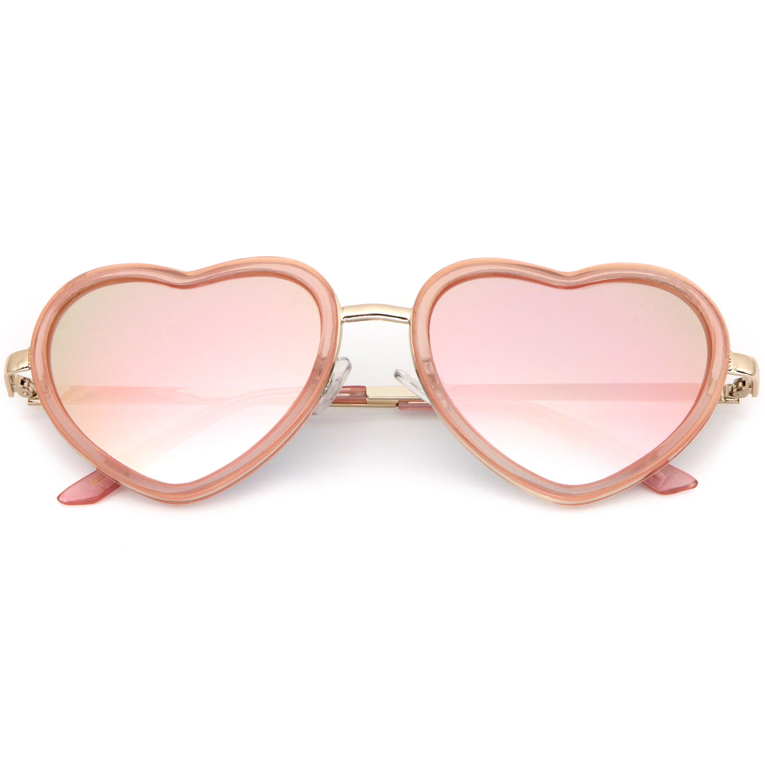 Pink Double Plastic Metal Frame Heart Shaped Sunglasses