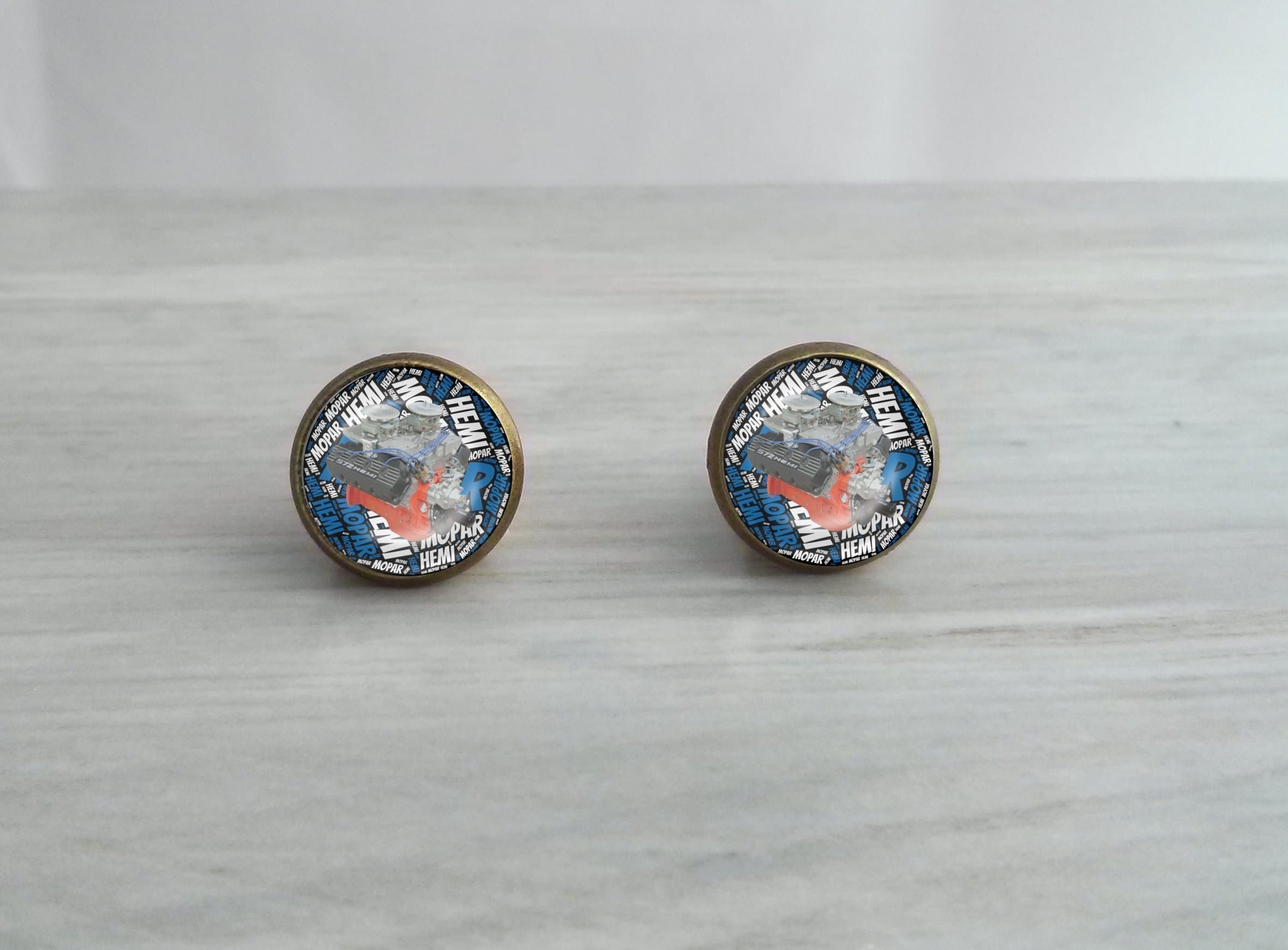 Mopar Hemi 572 Motor Glass Dome Stud Earrings