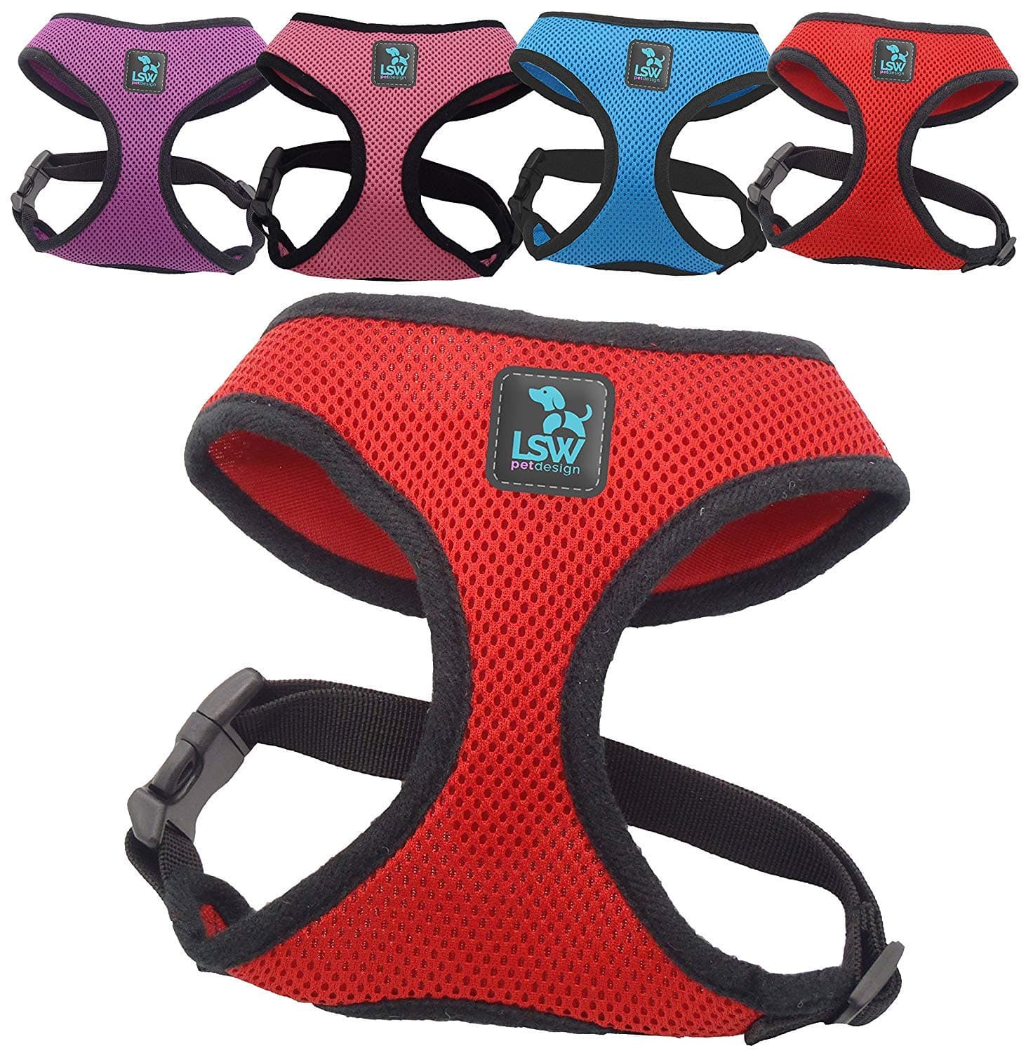 LSW Pet Design No Pull Small Dog Pet Harness Breathable Mesh and Sizes Red Large