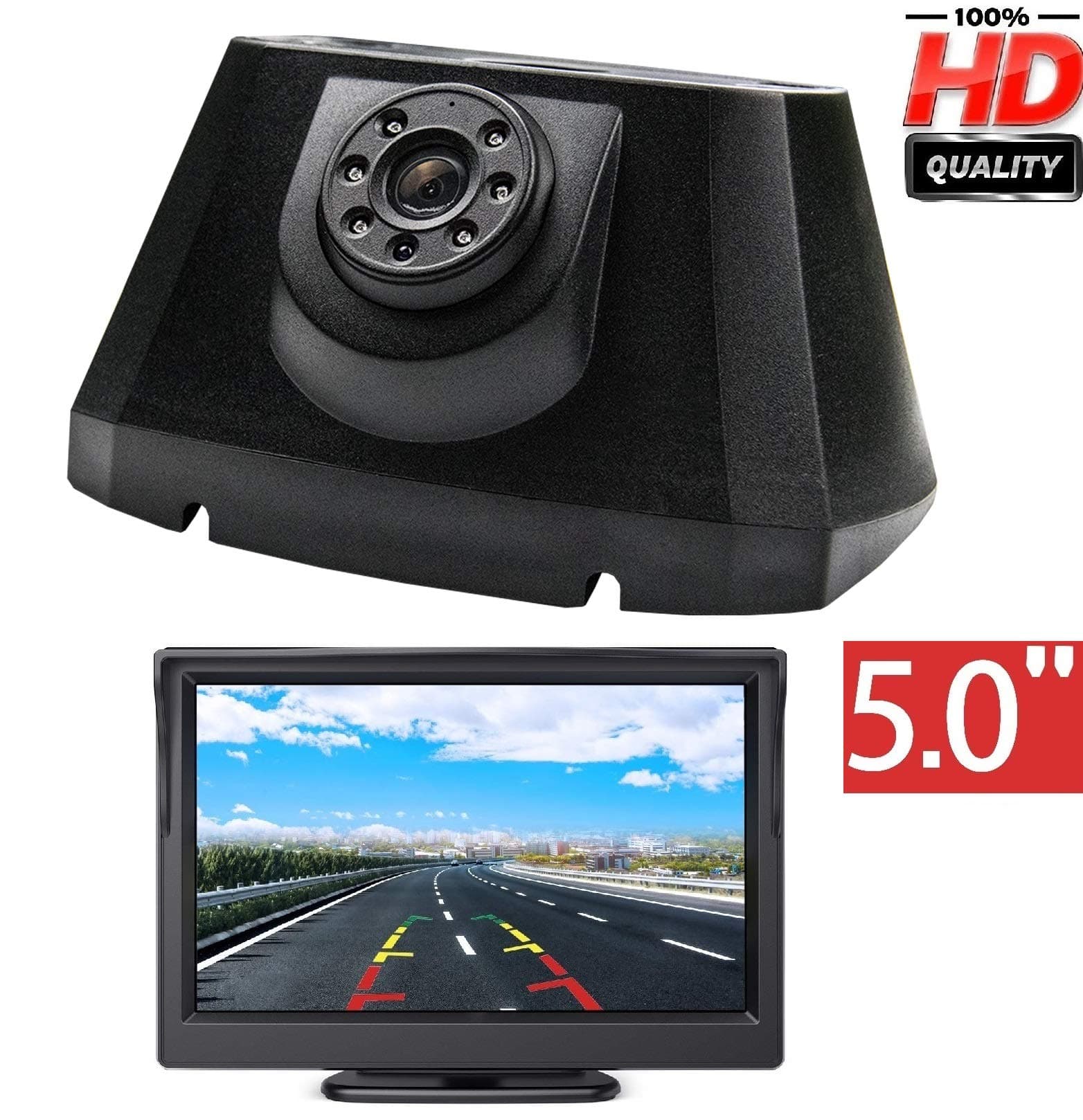 HD 720p 3rd Brake Light Backup Camera Kit, 5.0’’ inch LCD Rear View Monitor with IP68 Waterproof Night Vision Back up Rearview Reverse Cam for Ram Promaster 1500 2500 3500 2008-2019