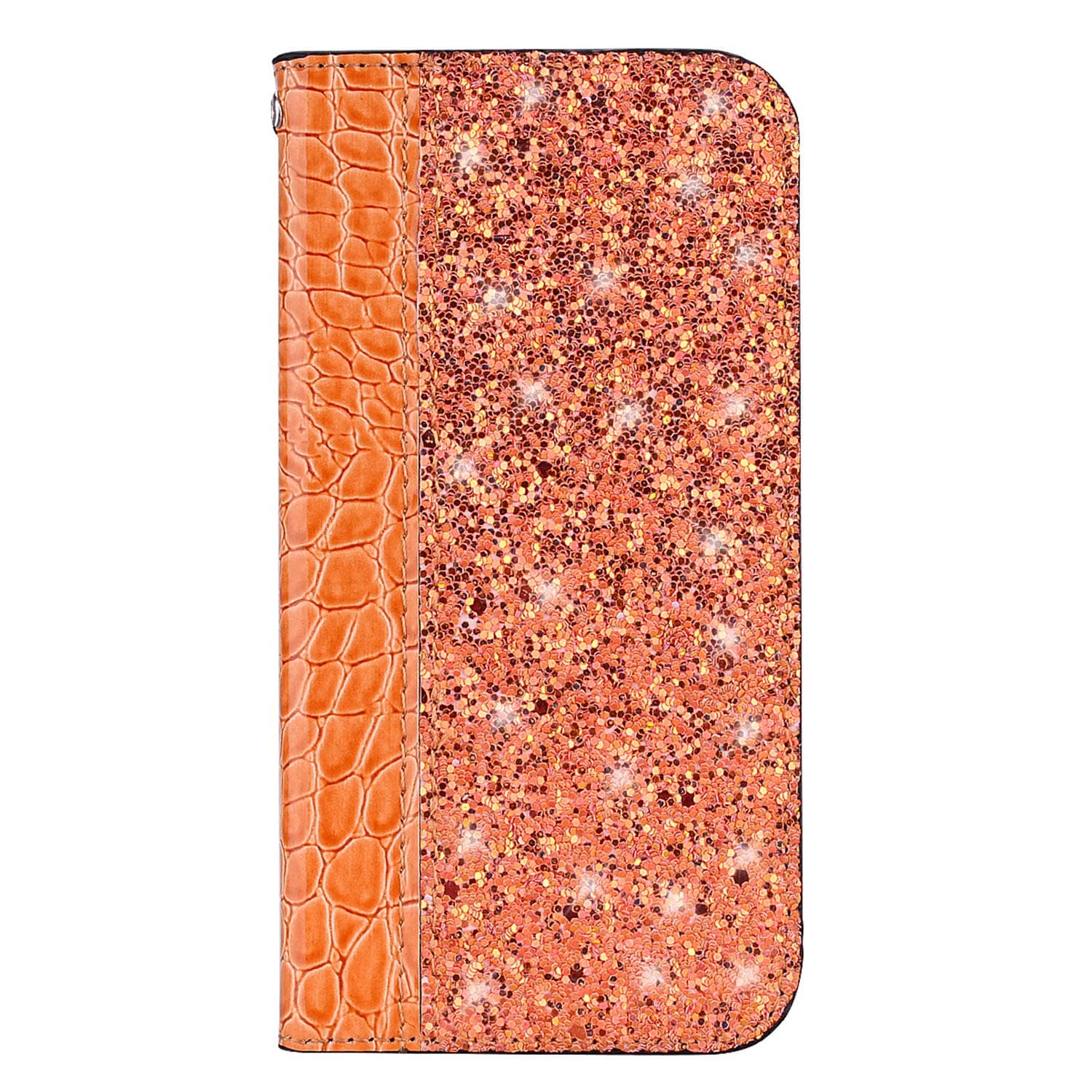 Galaxy J5 2016 Case, Slynmax Strong Magnetic Automatic Suction Shiny Gold Orange Leather Flip Wallet for Girls Crocodile Pattern Folio Cover Compatible with Samsung Galaxy J5 2016