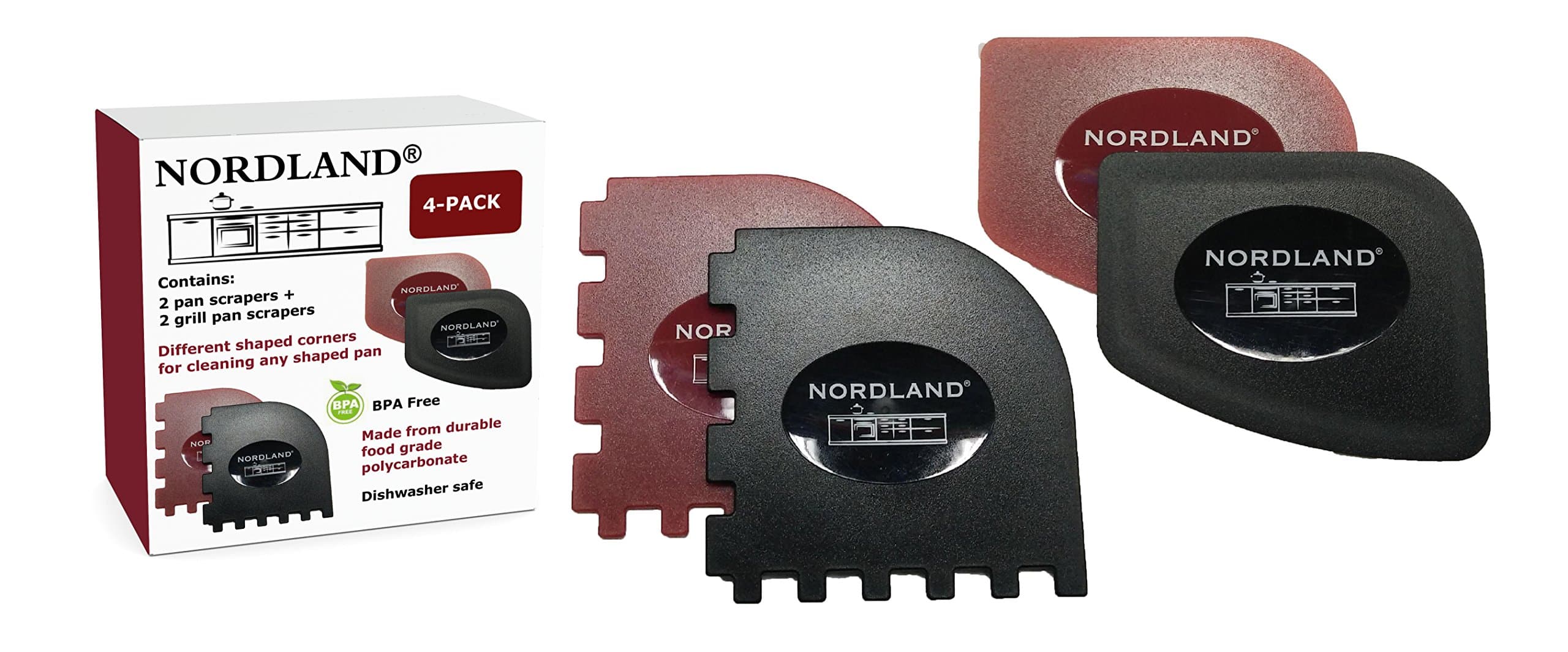 4-Pack - 2 Pan Scrapers and 2 Grill Pan Scrapers - Premium Food Grade Material