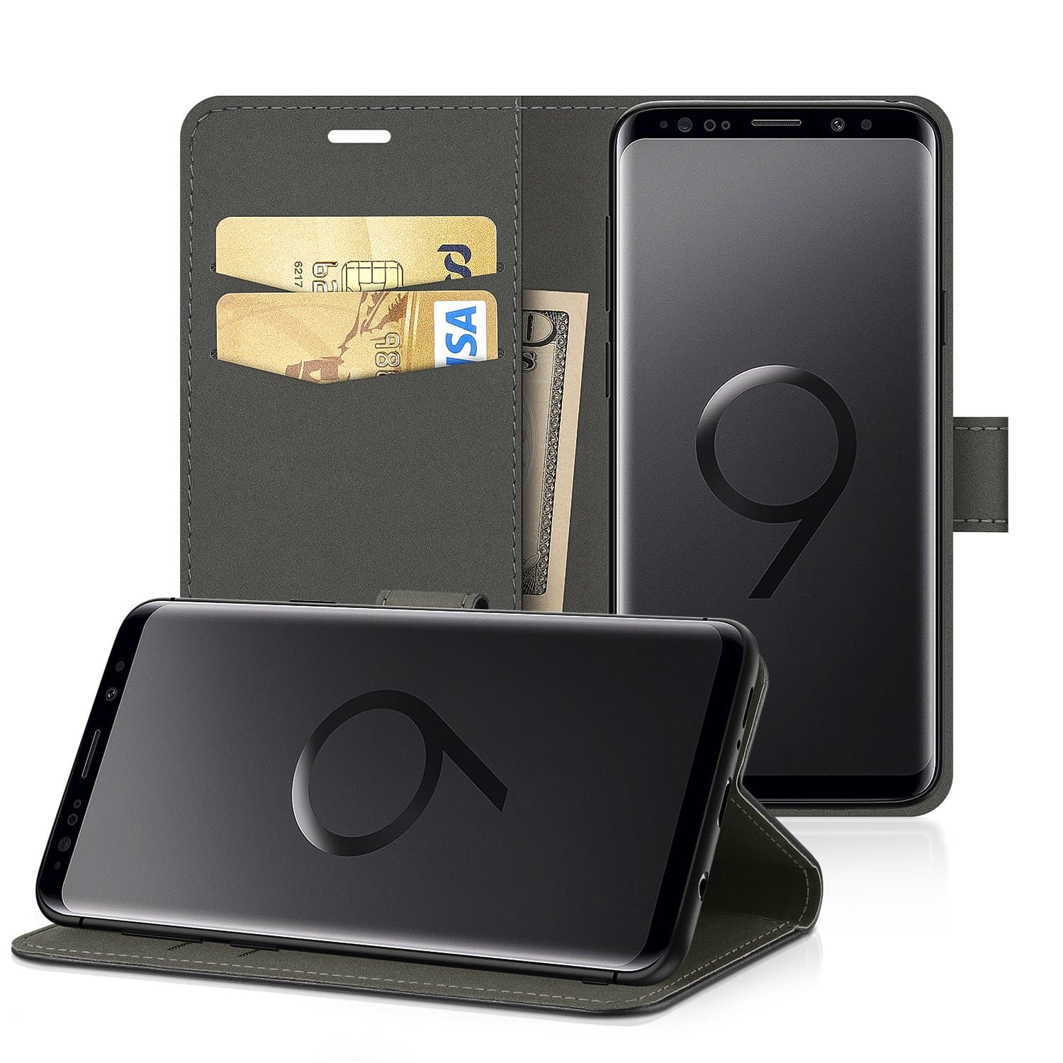 EasyAcc Case for Samsung Galaxy S9 Plus Flip Leather Wallet Case Protector Flip Cover with Kickstand Card Holder Card Slots Black PU Leather Compatible with Samsung Galaxy S9+ 6.2''