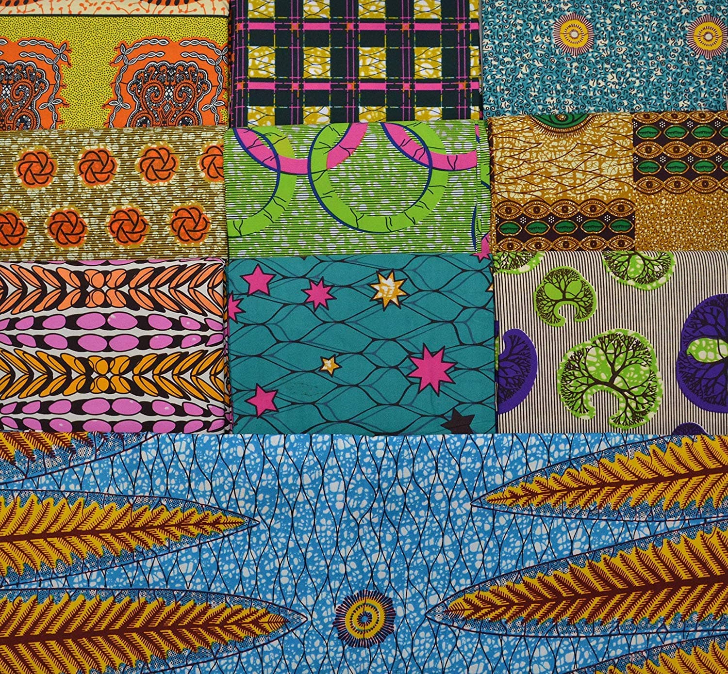 10 African Wax Print Material Fabrics for Sewing, Quilting, Patchwork Bundles, Ankara Material Squares - (51cm x 58cm)/(20" x 23")