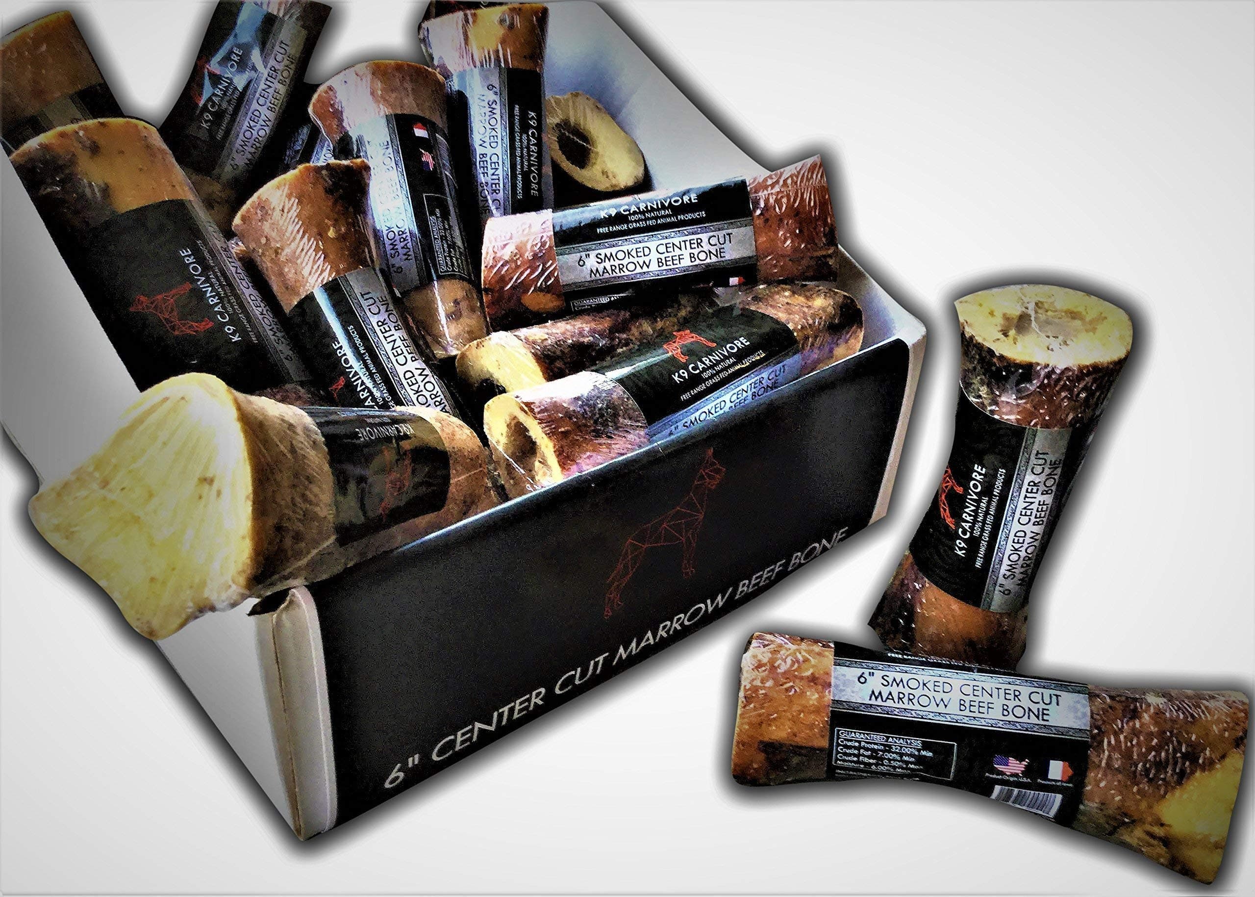 Center Cut Smoked Beef Marrow Bone (Wrapped) - 6” Long, Highly Digestible, Healthy & Natural Dog Treat Chews Made in USA - Best for Medium and Large Breed Dogs by K9 CARNIVORE