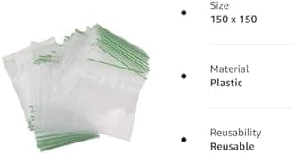 100 Grip Seal Bags 150 x 150mm | Reusable Strong Zip Lock | Small Clear Resealable Plastic Bags | Polythene Packaging for Food Storage, Jewellery - by FOGG Supplies (150 x 150)