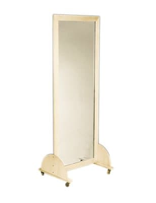 Glass mirror, mobile caster base, 28 x 75 inch vertical