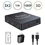 3 Port HDMI Switch, 2 Port HDMI Splitter, HDMI Switch Splitter, HDMI Switcher with Remote, HDMI Splitter with Remote, HDMI Port, HDMI Switch Splitter Support 4k, 3D, HDMI 1.4v (3 IN 2 OUT HDMI Switch)