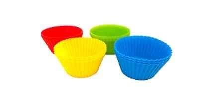12 Non-Stick Silicone Cup Cake Case/Base Microwave Oven Freezer Dish Safe Multi