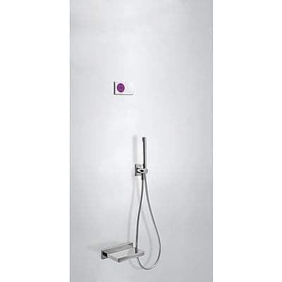 Three Griferia – Kit Electronic Bath Concealed Thermostatic Shower Technology · Electronic Thermostatic Control Unit Including (2-Way). · Spout Waterfall INOX (299.903.04). · Holder with Socket Wall (207.182.01). · Shower Mobile anticalcárea (034.116.01). · Flexo Satin (91 (09286556)