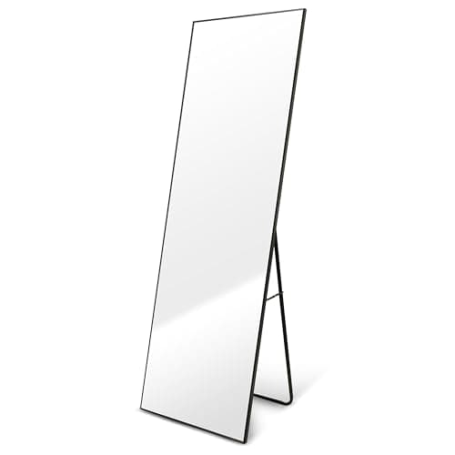YSSOA Full Length Mirror, Floor Mirror, Standing Mirror, Leaning Mirror, Full Body Mirror, Large Mirror, Bedroom Mirror with Black Aluminium Frame, Black, 65"x22"