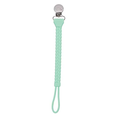 Itzy Ritzy Silicone Pacifier Clip; 100% Silicone Pacifier Strap with Clip Keeps Pacifiers, Teethers & Small Toys in Place; Features Cute Braid Detailing & Cord, Mint with Silver Clasp