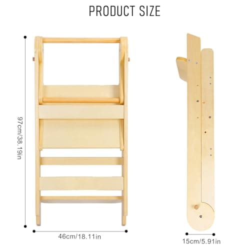 toilmua Foldable Kitchen Step Stool Montessori Step Stool for Kids 2-6, Baby Child Standing Tower Solid Wood Kitchen Learning Stools for Bathroom Sink Easy to Assemble Beige