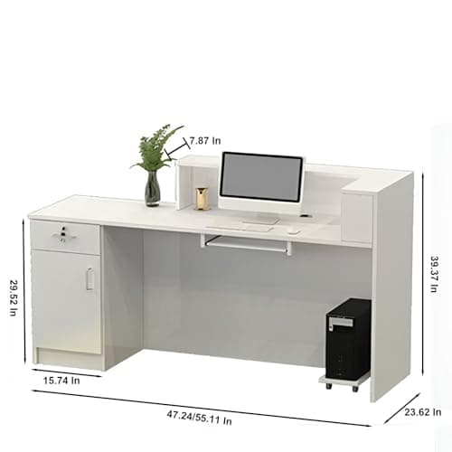 Front Desk Reception Counter, Front Counter Desk with Lockable Drawer, Reception Counter, Modern Retail Counter for Checkout Office/Beauty Salon/Lobby C-Right(White+Black-L,Small)
