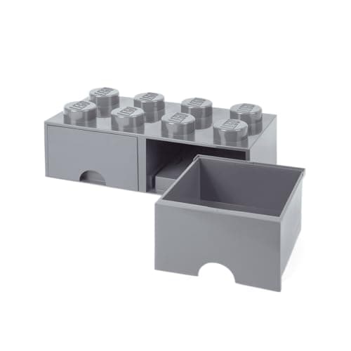 LEGO Brick with 8 Knobs and 2 Drawers MEDIUM STONE GREY - Storage Box for LEGO, Toys, Desk Drawers, and Office Supplies, Stackable Storage Box, Home Decoration