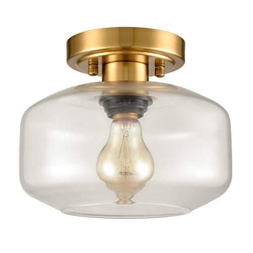 Modern Small Semi Flush Mount Ceiling Light Glass Brass Gold Ceiling Lights Hallway Fixtures, 1-Light