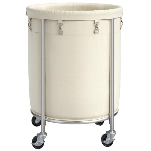 Laundry Hamper with Wheels, 170L Large Capacity Laundry Basket with Removable Liner Bag, Easy Rolling Clothes Organizer Cart with 4 Casters and 2 Brakes, Sturdy All Metal Frame, Cream