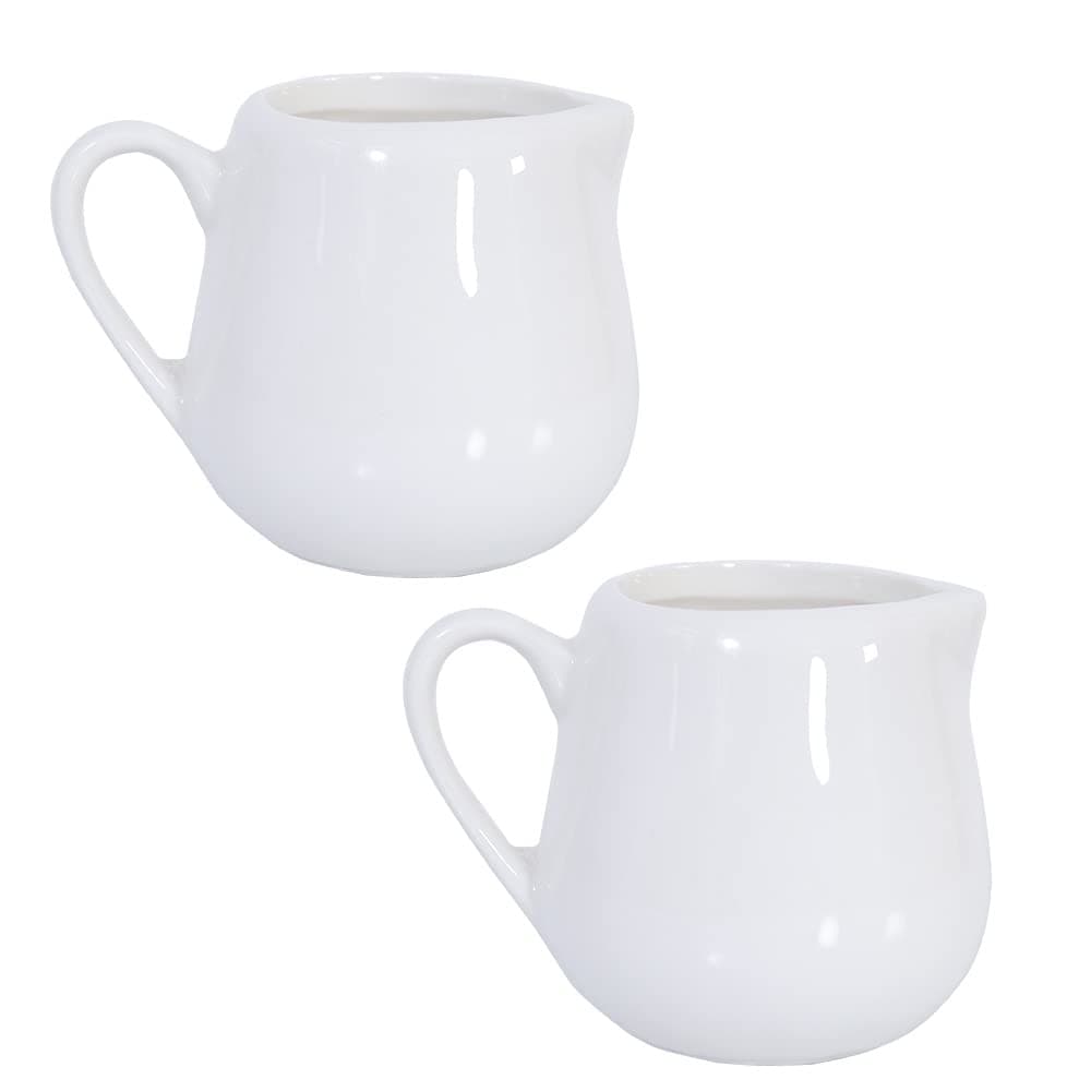 2 PCS 150ml White Ceramic Milk Jug Kitchen Pouring Coffee Cream Sauce Cup with Handle By +ing