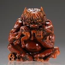 Capsule Q Museum Takeya workshop humbly made specter Netsuke 2 [ three-dimensional view pandemonium ] wood carving style colored demon single item