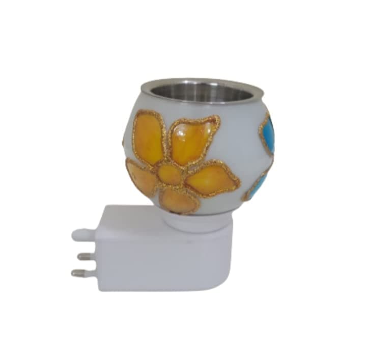 D Classic Decor Glitter Electric Ceramic Kapoordani/Camphor Diffuser with Night Bulb for Living Room/Home Decor (Flower Print)
