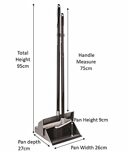 Elliott Basic Lobby Dustpan and Brush Set,Upright Sweeping Broom and Dust Pan Set Ideal for Home use,Supplied with Grey Plan and Black Handles