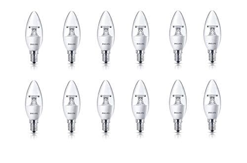 Philips E14 Clear Candle 400-Lumen Decorative Wall Lights (4W, Pack of 12, Warm White)