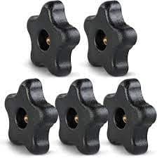 12mm female thread x 38mm head size five Star Head Thro Hole Fully Open brass thread bakelite black clamping knobs - 1 No
