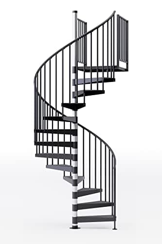 Reroute 36"H Platform 2 Rail Spiral Stair Kit, 60" Dia, 11-1/4'H, Vinyl Rails, Unassembled