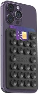 Suction Card Holder Mount, Phone Wallet, Silicon Adhesive Accessory for iPhone and Android, Hands-Free Mirror Shower Holder, TikTok Videos and Selfies (Black)