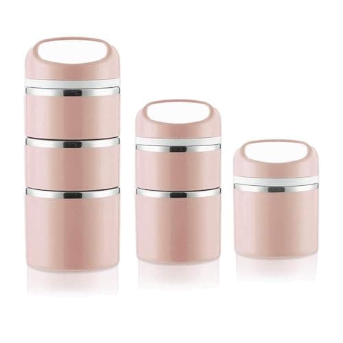 Lille Home 1380ml Stackable Stainless Steel Thermal Compartment Lunch Box, 3-Tier Insulated Bento/Food Container with Upgraded Lunch Bag and Silicone Seals