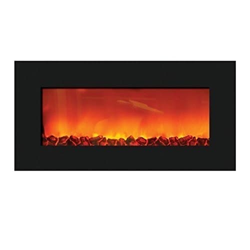 Slim Wall Mount Electric Fireplace with 36" x 18" Black Glass Surround