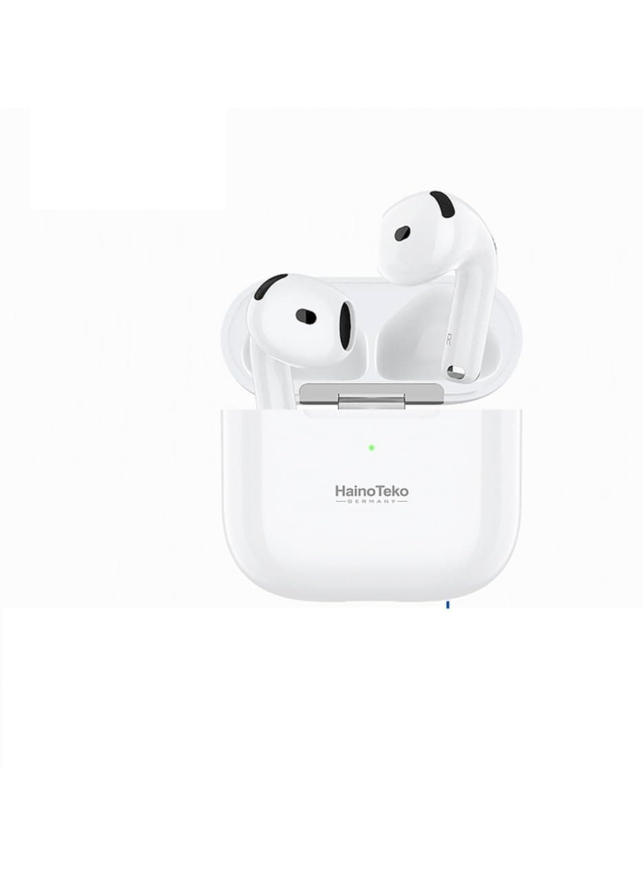 HainoTekoGermany AIR6 True Wireless Stereo Earbuds with Multi Functional Touch Control HD Clear Microphone High Bass Sound Quality and Charging Case for Android mobiles, Tablets and iphones (White)